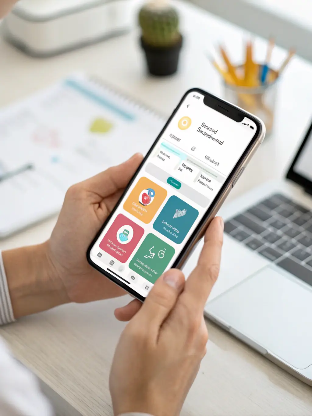 A smartphone displaying the Movile-sim.com website interface, highlighting the ease of managing eSIM profiles and data plans.